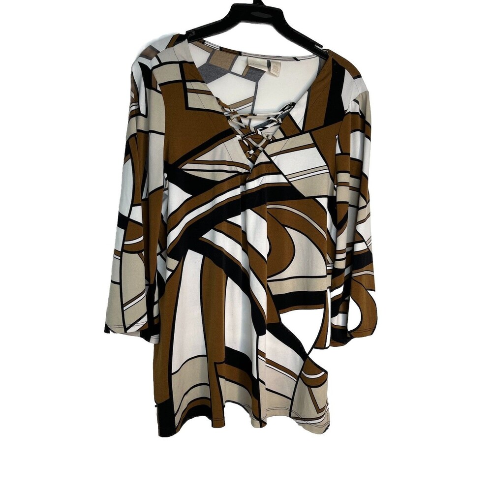 Chico's 70s Hippy Mod Swirl art Pattern geometric  Print sz 1 M Top Blouse (15